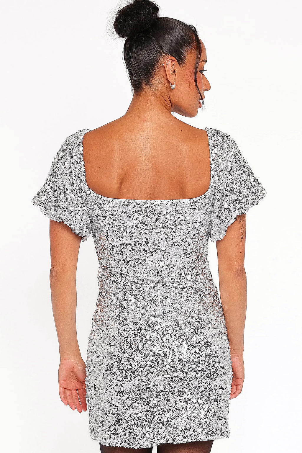 Tory Off Shoulder Sequin Mini Dress - Silver
