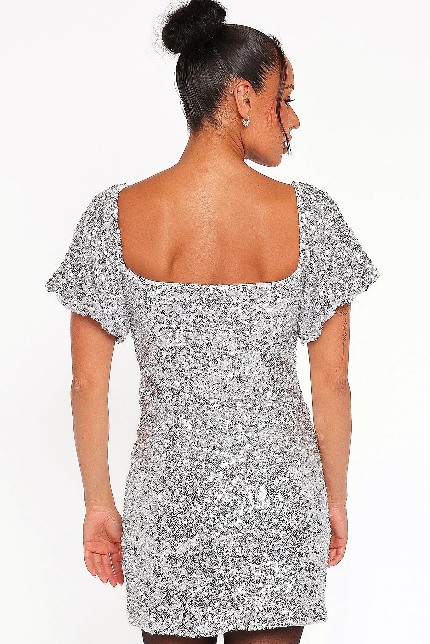Tory Off Shoulder Sequin Mini Dress - Silver