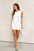 White button down mini dress photographed from the front