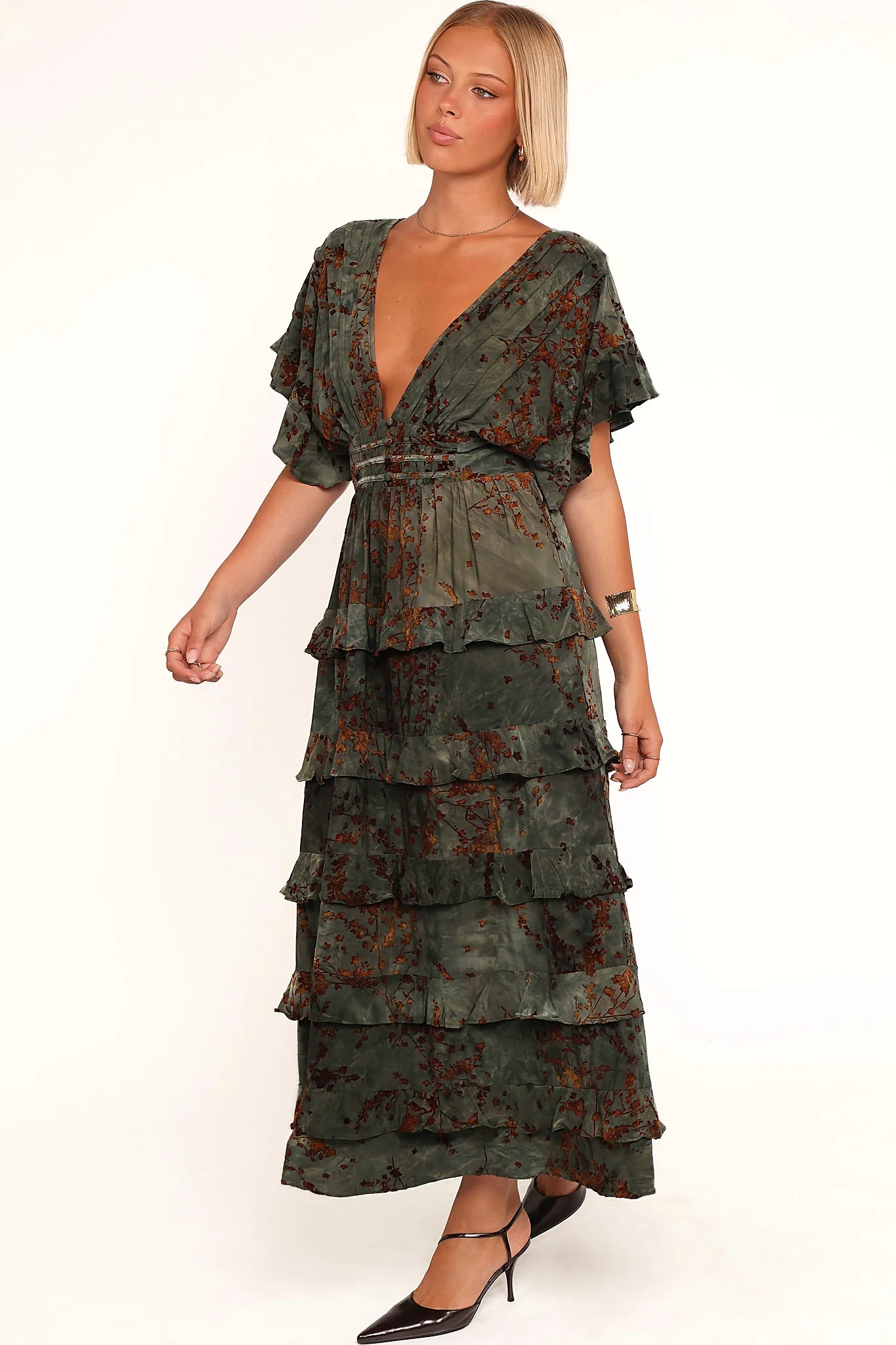 Tiered skirt dropping to maxi length