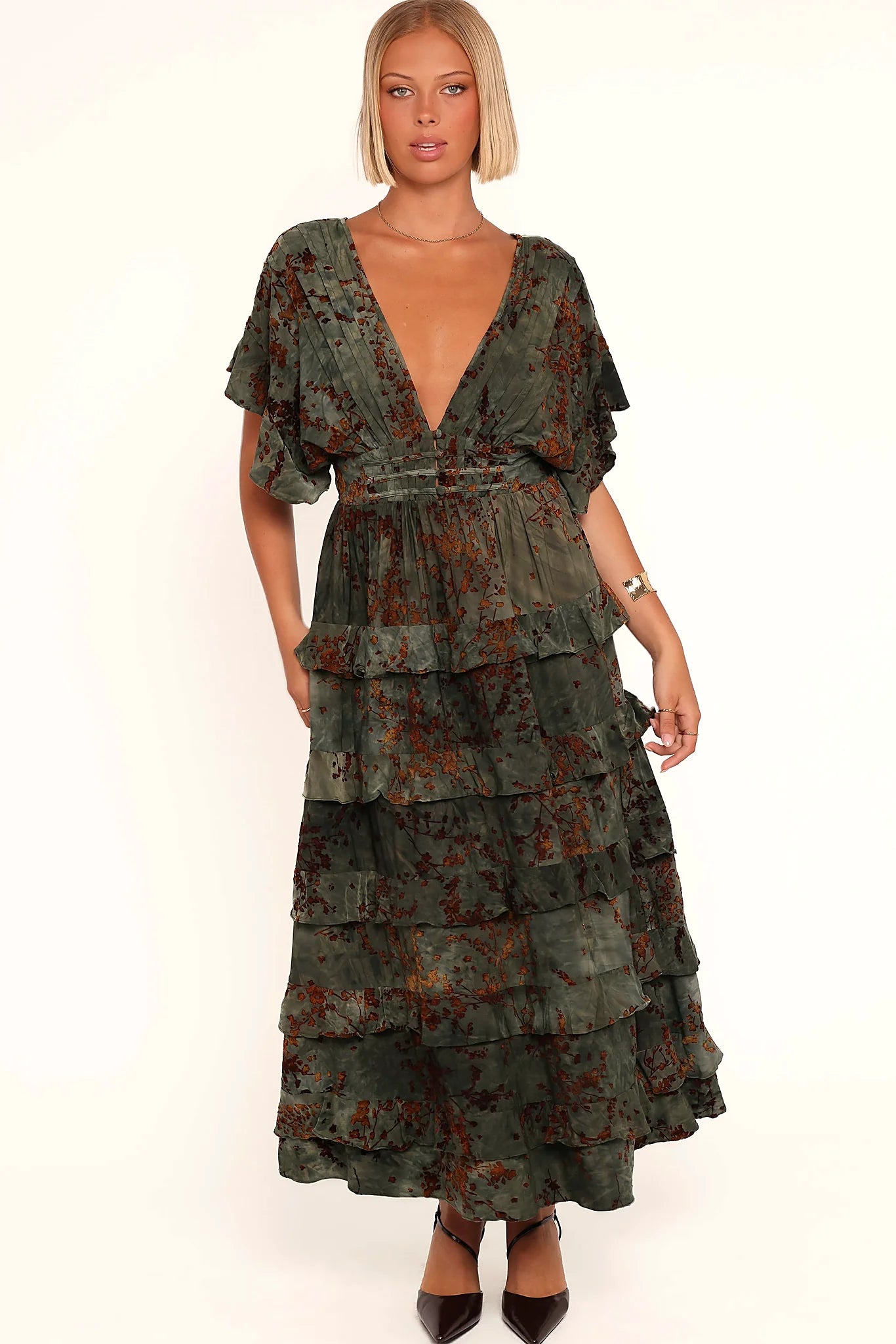 Wendi Ruffle Dress - Jade/Brown
